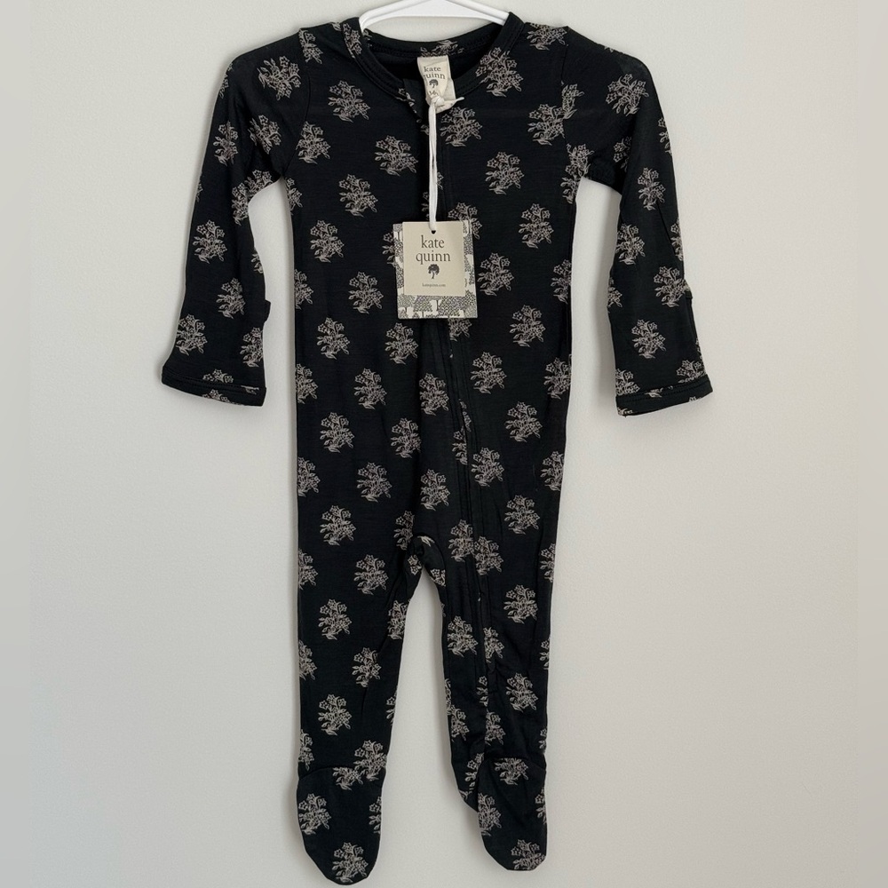 kate quinn Black Floral Zip-Front Footie
